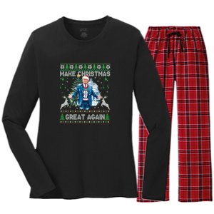 Make Christmas Great Again Ugly Sweaters Funny Trump 47 Xmas Sweatshirt Women's Long Sleeve Flannel Pajama Set 