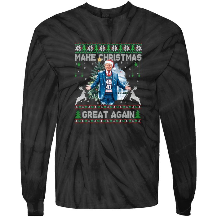 Make Christmas Great Again Ugly Sweaters Funny Trump 47 Xmas Sweatshirt Tie-Dye Long Sleeve Shirt