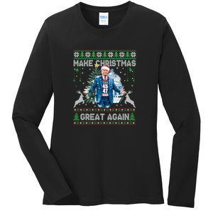 Make Christmas Great Again Ugly Sweaters Funny Trump 47 Xmas Sweatshirt Ladies Long Sleeve Shirt