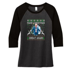 Make Christmas Great Again Ugly Sweaters Funny Trump 47 Xmas Sweatshirt Women's Tri-Blend 3/4-Sleeve Raglan Shirt