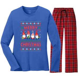 Merry Christmas Gnomies Family Matching Pajamas Ugly Gnome Meaningful Gift Women's Long Sleeve Flannel Pajama Set 