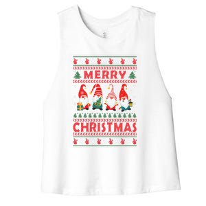 Merry Christmas Gnomies Family Matching Pajamas Ugly Gnome Meaningful Gift Women's Racerback Cropped Tank