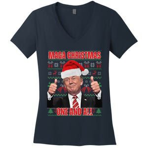 Make Christmas Great Again Trump Pajamas Ugly (8) Women's V-Neck T-Shirt