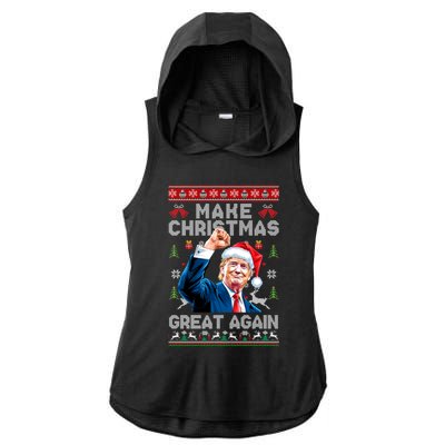 Make Christmas Great Again Funny Trump Ugly Christmas 2024 Gift Ladies PosiCharge Tri-Blend Wicking Draft Hoodie Tank