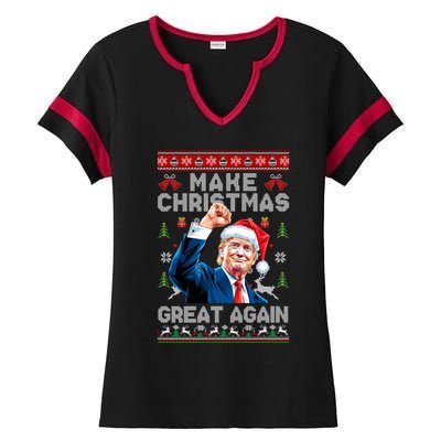 Make Christmas Great Again Funny Trump Ugly Christmas 2024 Gift Ladies Halftime Notch Neck Tee