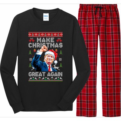 Make Christmas Great Again Funny Trump Ugly Christmas 2024 Gift Long Sleeve Pajama Set