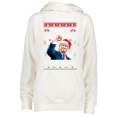 Make Christmas Great Again Funny Trump Ugly Christmas 2024 Gift Womens Funnel Neck Pullover Hood