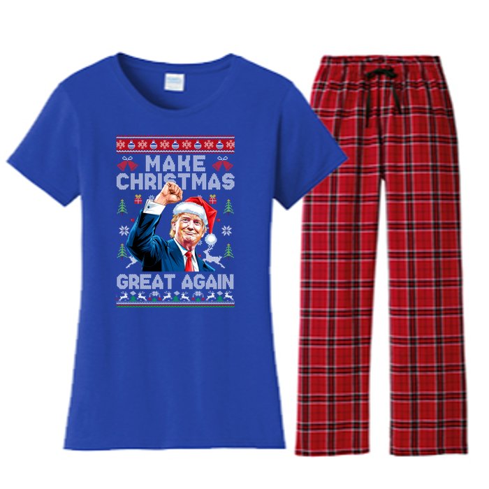 Make Christmas Great Again Funny Trump Ugly Christmas 2024 Gift Women's Flannel Pajama Set