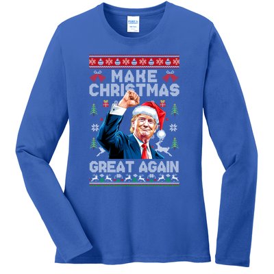 Make Christmas Great Again Funny Trump Ugly Christmas 2024 Gift Ladies Long Sleeve Shirt