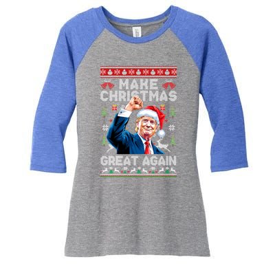 Make Christmas Great Again Funny Trump Ugly Christmas 2024 Gift Women's Tri-Blend 3/4-Sleeve Raglan Shirt