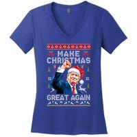 Make Christmas Great Again Funny Trump Ugly Christmas 2024 Gift Women's V-Neck T-Shirt