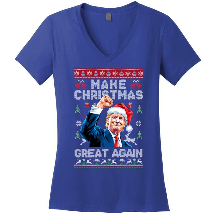 Make Christmas Great Again Funny Trump Ugly Christmas 2024 Gift Women's V-Neck T-Shirt