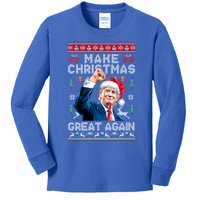 Make Christmas Great Again Funny Trump Ugly Christmas 2024 Gift Kids Long Sleeve Shirt