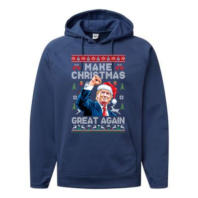 Make Christmas Great Again Funny Trump Ugly Christmas 2024 Gift Performance Fleece Hoodie