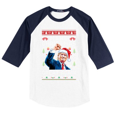 Make Christmas Great Again Funny Trump Ugly Christmas 2024 Gift Baseball Sleeve Shirt