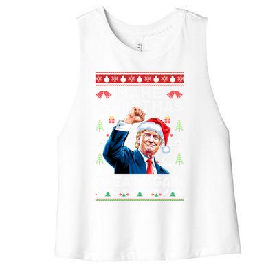 Make Christmas Great Again Funny Trump Ugly Christmas 2024 Gift Women's Racerback Cropped Tank