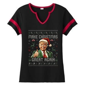 Make Christmas Great Again Santa Funny Trump Ugly Sweater Ladies Halftime Notch Neck Tee