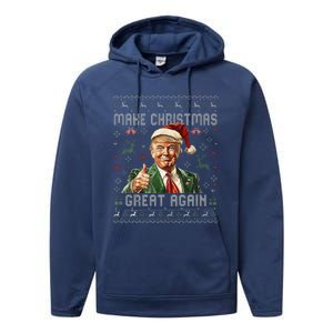 Make Christmas Great Again Santa Funny Trump Ugly Sweater Performance Fleece Hoodie