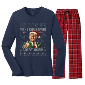 Make Christmas Great Again Santa Funny Trump Ugly Sweater Women's Long Sleeve Flannel Pajama Set 