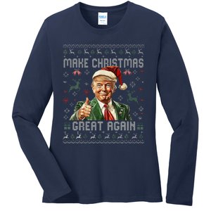 Make Christmas Great Again Santa Funny Trump Ugly Sweater Ladies Long Sleeve Shirt