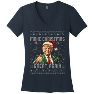 Make Christmas Great Again Santa Funny Trump Ugly Sweater Women's V-Neck T-Shirt