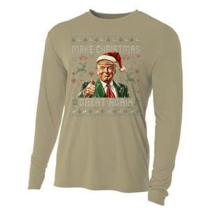 Make Christmas Great Again Santa Funny Trump Ugly Sweater Cooling Performance Long Sleeve Crew