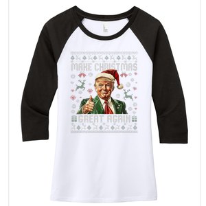 Make Christmas Great Again Santa Funny Trump Ugly Sweater Women's Tri-Blend 3/4-Sleeve Raglan Shirt