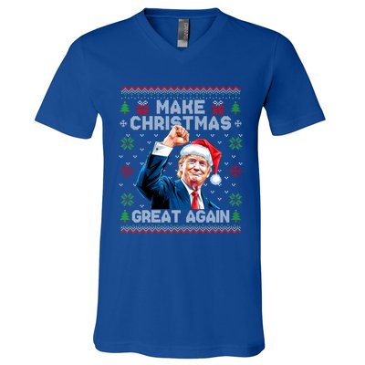 Make Christmas Great Again Funny Trump Ugly Christmas 2024 Gift V-Neck T-Shirt