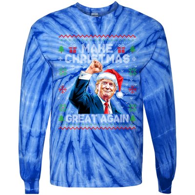 Make Christmas Great Again Funny Trump Ugly Christmas 2024 Gift Tie-Dye Long Sleeve Shirt