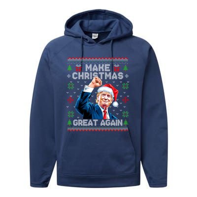 Make Christmas Great Again Funny Trump Ugly Christmas 2024 Gift Performance Fleece Hoodie