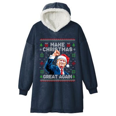 Make Christmas Great Again Funny Trump Ugly Christmas 2024 Gift Hooded Wearable Blanket