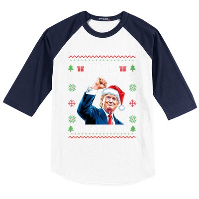 Make Christmas Great Again Funny Trump Ugly Christmas 2024 Gift Baseball Sleeve Shirt