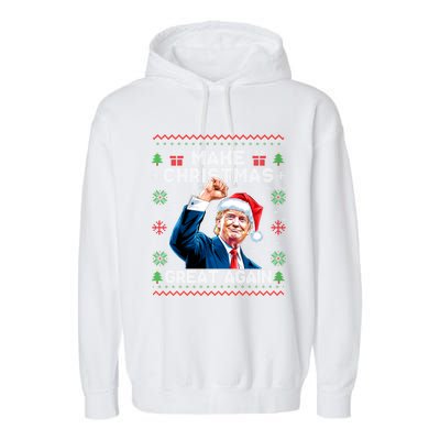 Make Christmas Great Again Funny Trump Ugly Christmas 2024 Gift Garment-Dyed Fleece Hoodie