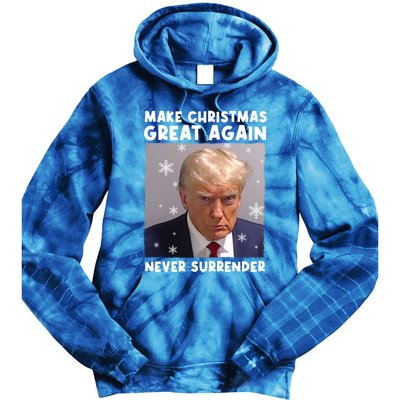 Make Christmas Great Again Trump Mug Shot Never Surrender Gift Tie Dye Hoodie