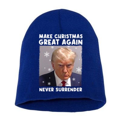 Make Christmas Great Again Trump Mug Shot Never Surrender Gift Short Acrylic Beanie