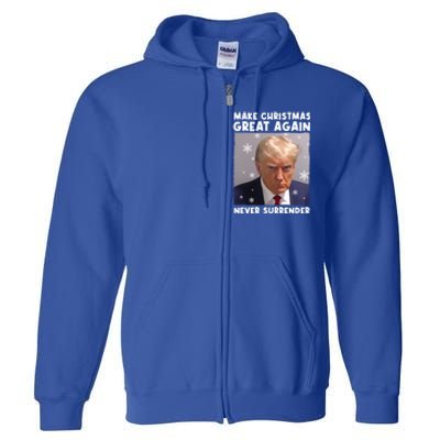 Make Christmas Great Again Trump Mug Shot Never Surrender Gift Full Zip Hoodie