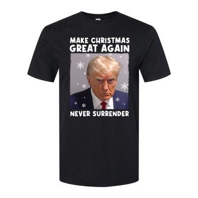 Make Christmas Great Again Trump Mug Shot Never Surrender Gift Softstyle® CVC T-Shirt