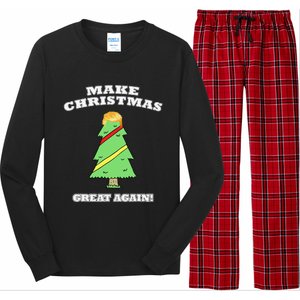 Make Christmas Great Again Tree With Decorations Trump Hair Long Sleeve Pajama Set