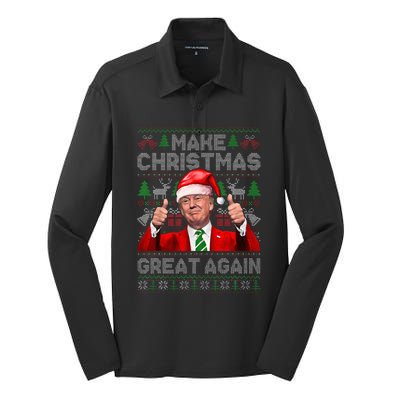 Make Christmas Great Again Funny Trump Xmas Snow Pajama Ugly Silk Touch Performance Long Sleeve Polo