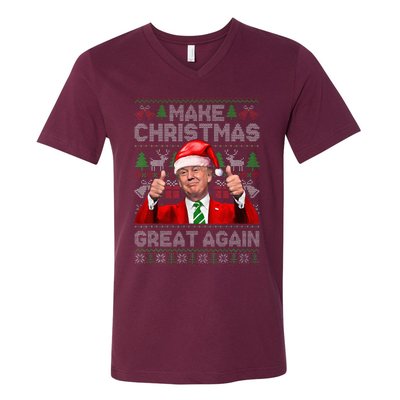 Make Christmas Great Again Funny Trump Xmas Snow Pajama Ugly V-Neck T-Shirt