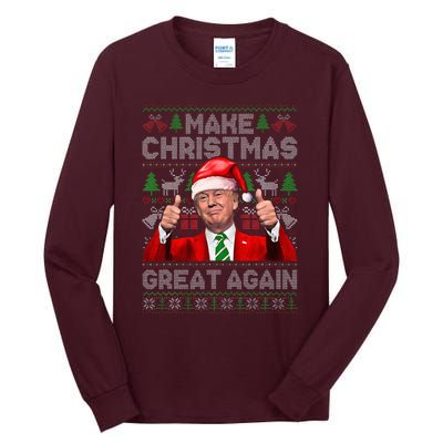 Make Christmas Great Again Funny Trump Xmas Snow Pajama Ugly Tall Long Sleeve T-Shirt