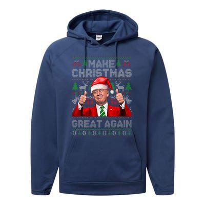 Make Christmas Great Again Funny Trump Xmas Snow Pajama Ugly Performance Fleece Hoodie