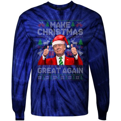 Make Christmas Great Again Funny Trump Xmas Snow Pajama Ugly Tie-Dye Long Sleeve Shirt