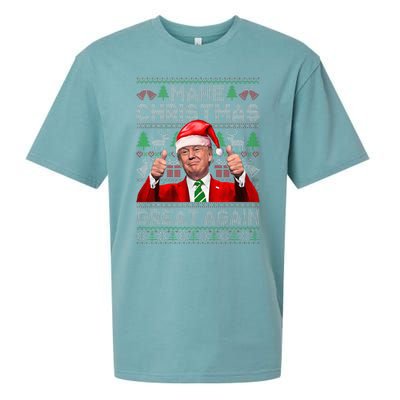 Make Christmas Great Again Funny Trump Xmas Snow Pajama Ugly Sueded Cloud Jersey T-Shirt