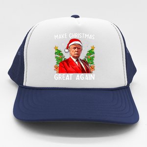 Make Christmas Great Again Funny Santa Trump 2024 Xmas Trucker Hat