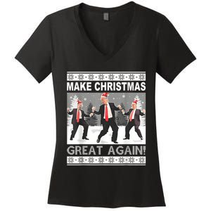 Make Christmas Great Again Trump Dancing Women's V-Neck T-Shirt