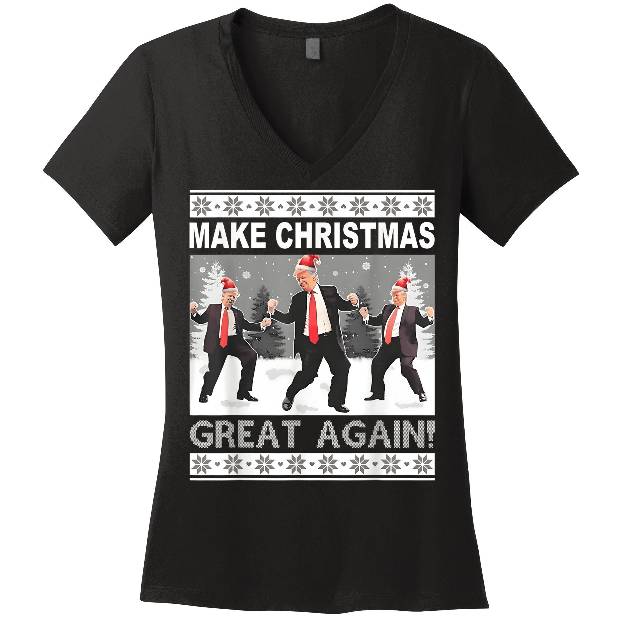 Make Christmas Great Again Trump Dancing Women's V-Neck T-Shirt