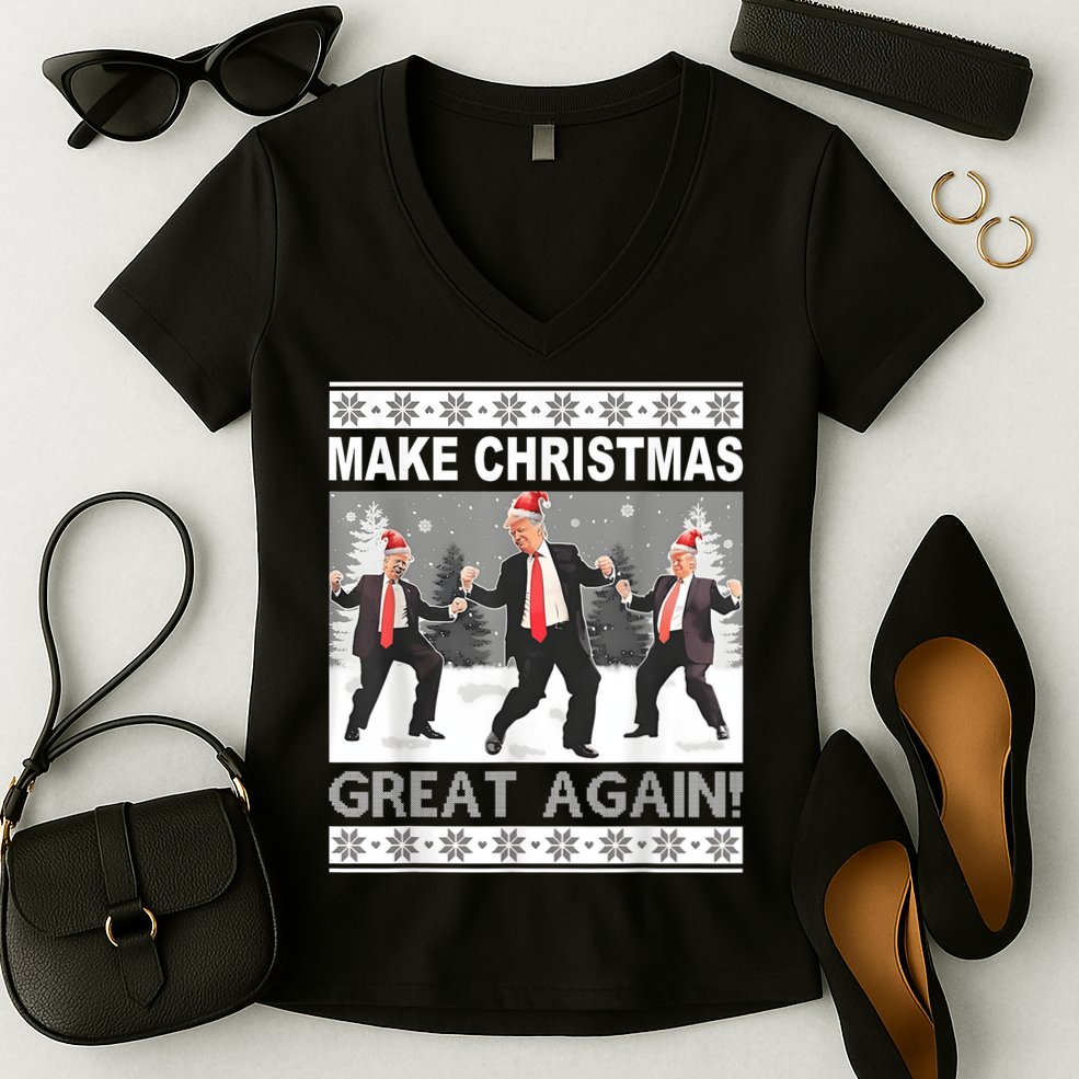 Make Christmas Great Again Trump Dancing Women's V-Neck T-Shirt
