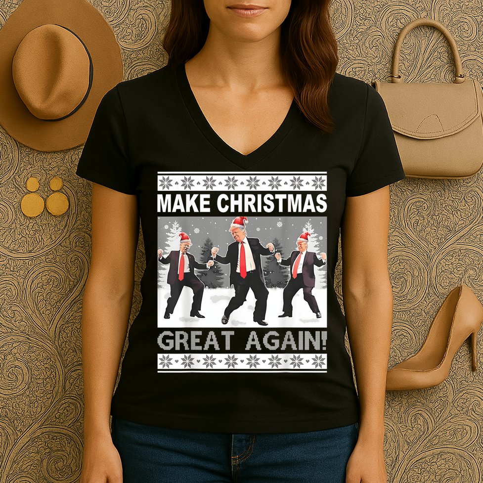 Make Christmas Great Again Trump Dancing Women's V-Neck T-Shirt