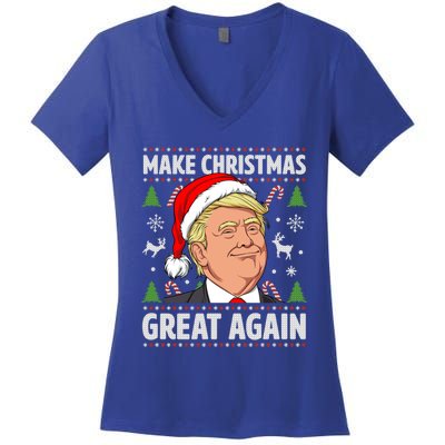 Make Christmas Great Again Funny Trump Ugly Christmas Gift Women's V-Neck T-Shirt